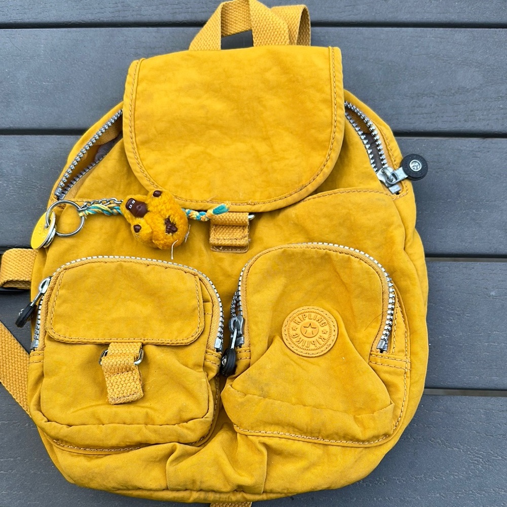 Yellow Backpack with Keychain, Kipling